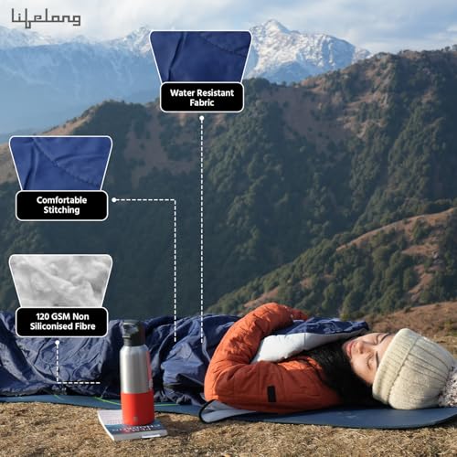 Lifelong Sleeping Bag for Adults - Winter Sleeping Bags Certified for Temperatures +10°C - Rectangular Shape Foldable Camping Bed Height Upto 6’2”feet - Travel Accessory for Camping, Hiking, Trekking - Image 5