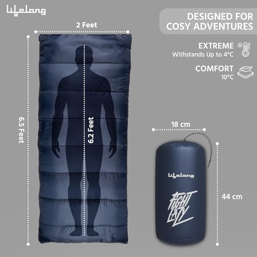 Lifelong Sleeping Bag for Adults - Winter Sleeping Bags Certified for Temperatures +10°C - Rectangular Shape Foldable Camping Bed Height Upto 6’2”feet - Travel Accessory for Camping, Hiking, Trekking - Image 2