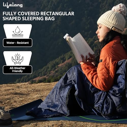 Lifelong Sleeping Bag for Adults - Winter Sleeping Bags Certified for Temperatures +10°C - Rectangular Shape Foldable Camping Bed Height Upto 6’2”feet - Travel Accessory for Camping, Hiking, Trekking - Image 4