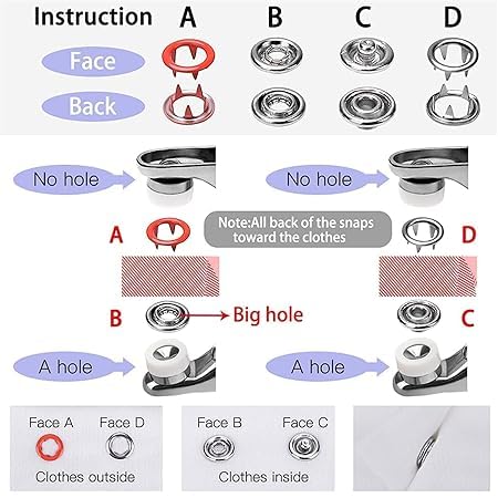 Qatalitic Premium Snap Buttons, Grommet Tool Kit, 100 Prong Buckles & 100 Snap Buckles, 200 Pcs Coloured Five Claw Buckle Rings, Thickened Snap Fasteners Kit, for Household Clothing, Sewing & Crafting - Image 3