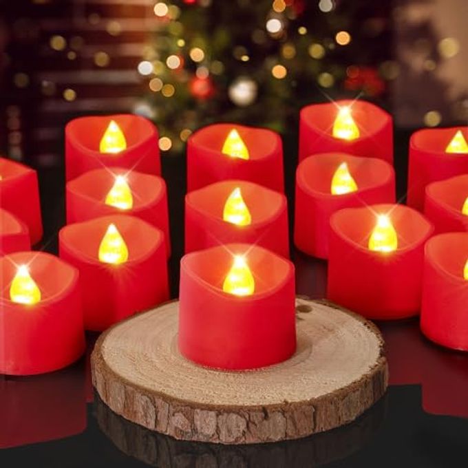 Homemory Red Tea Lights Candles Battery Operated, 200+Hour Flameless Flickering Fake Electric LED Colored Tealights Candles for Party, Wedding, Anniversary, Halloween, Christmas, 24-Pack - Image 1