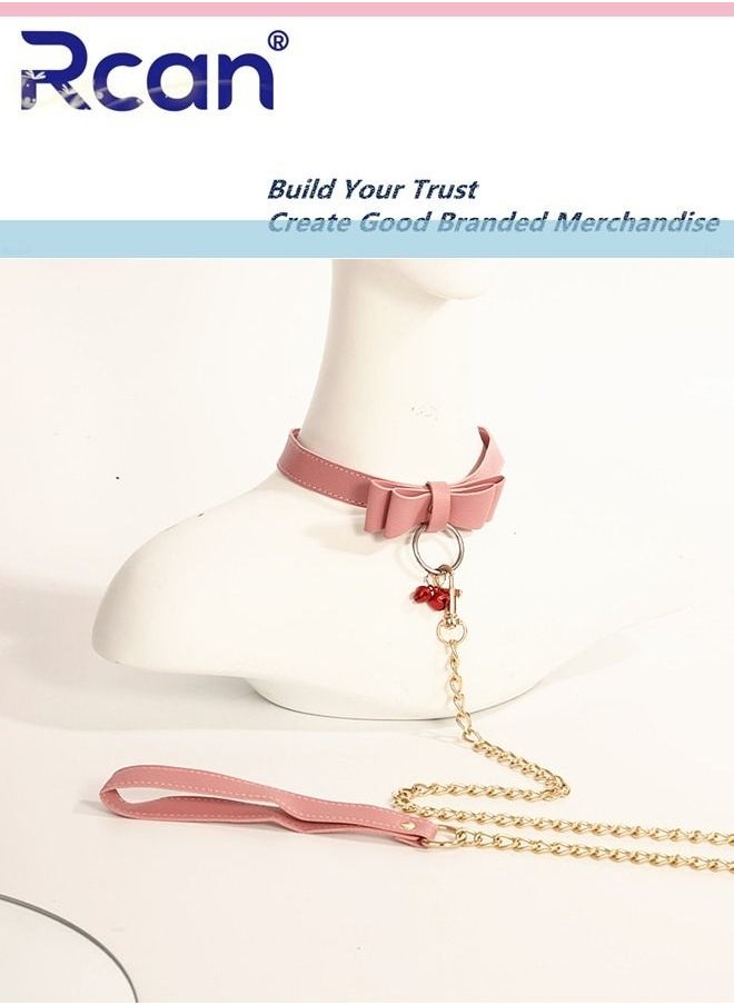 Rcan - PU Leather Rock Punk Style Necklace Adjustable Neck Strap with Chain Choker for Women Bow Tie Neck Ornament for Club Festival Party - Image 1