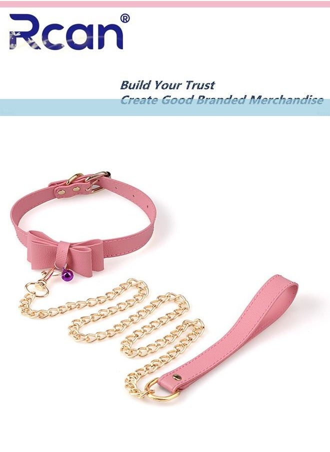 Rcan - PU Leather Rock Punk Style Necklace Adjustable Neck Strap with Chain Choker for Women Bow Tie Neck Ornament for Club Festival Party - Image 1