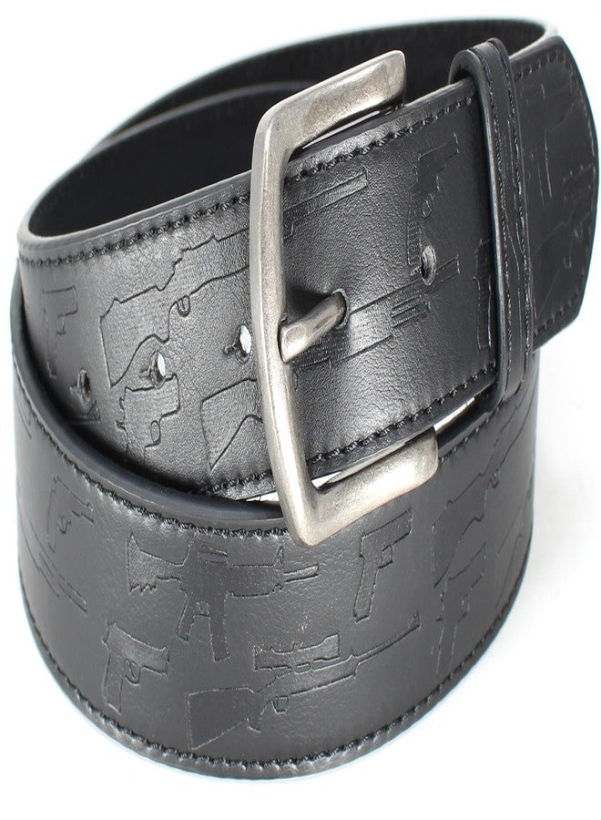 BC Belts Firearms Pattern Leather Belt Strap and Metal Buckle 1.5" Wide with Snaps - Handgun Rifle Shotgun Guns 2nd Amendment (Black-XXL) - Image 1