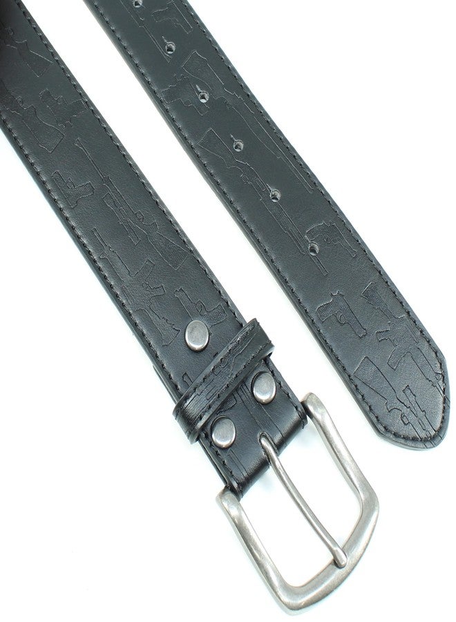 BC Belts Firearms Pattern Leather Belt Strap and Metal Buckle 1.5" Wide with Snaps - Handgun Rifle Shotgun Guns 2nd Amendment (Black-XXL) - Image 4