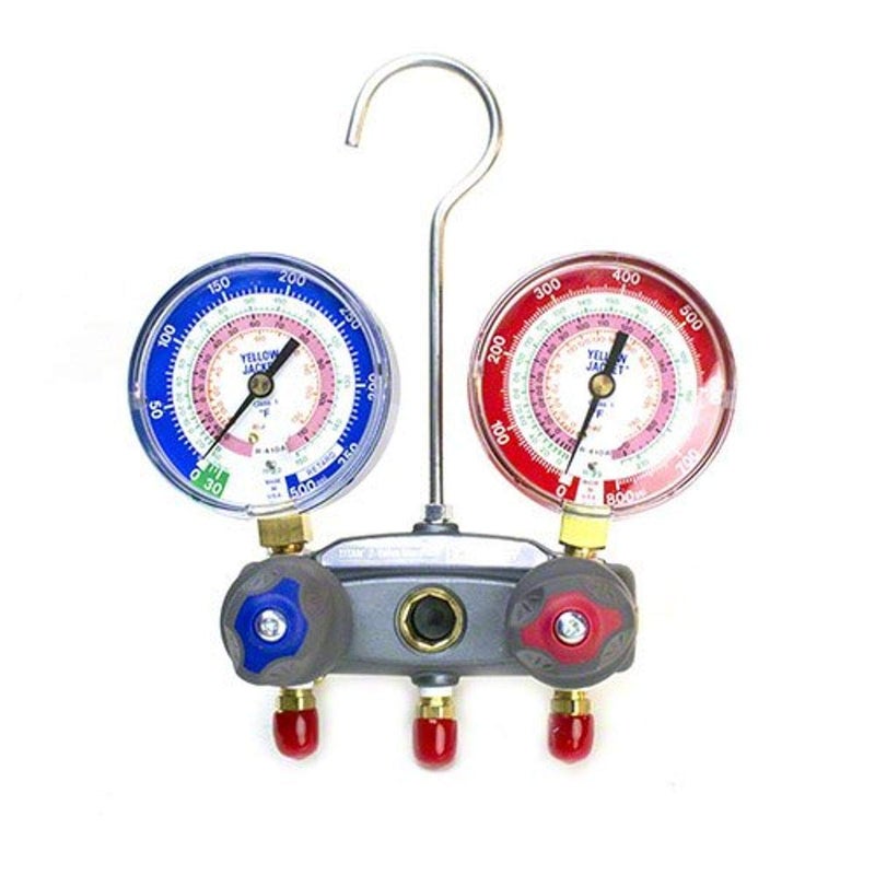 Yellow Jacket 49863 Manifold with Red/Blue Gauges, psi Scale, R-22/404A/410A Refrigerant - Image 4
