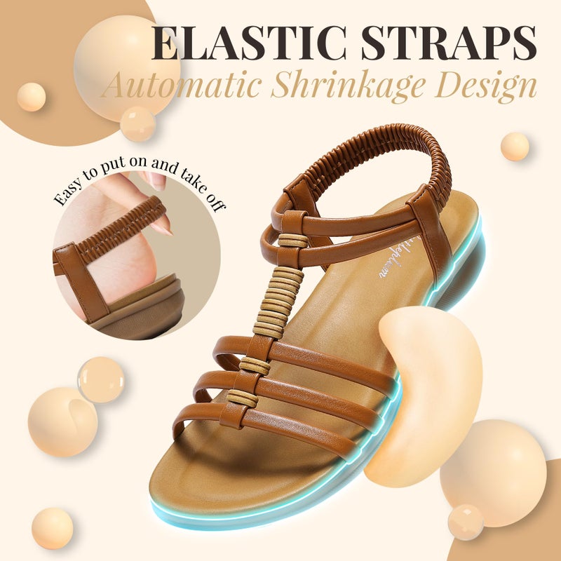Littleplum Women Flat Sandals Arch Support Summer Gladiator Sandals Comfortable Dressy Walking Shoes for Women Brown Size 9 - Image 4