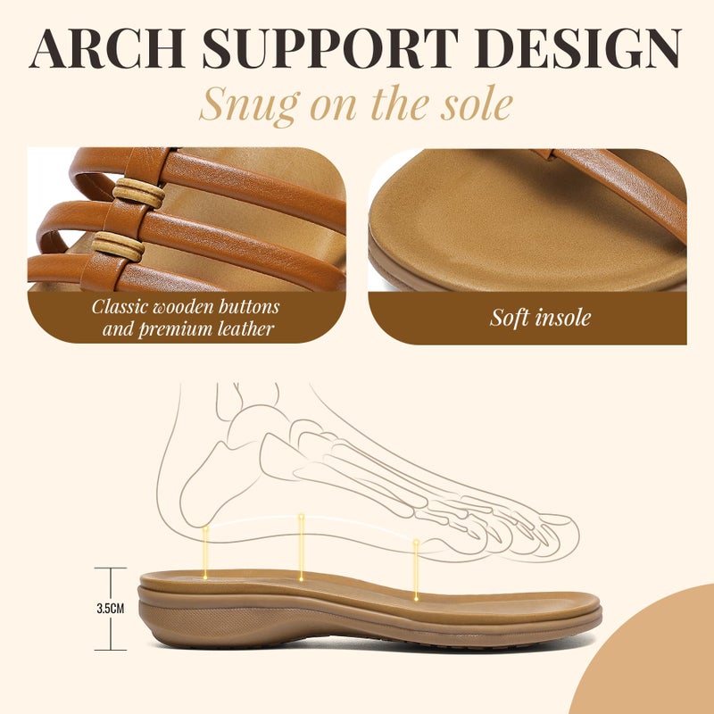 Littleplum Women Flat Sandals Arch Support Summer Gladiator Sandals Comfortable Dressy Walking Shoes for Women Brown Size 9 - Image 5