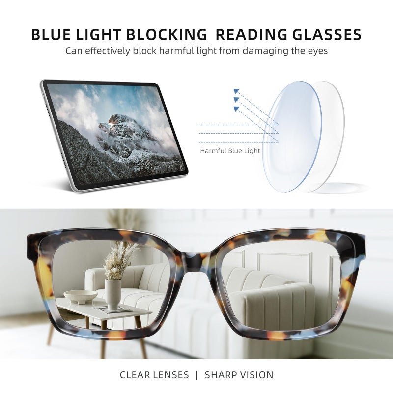 XVXV Reading Glasses for Women Men - Blue Light Blocking Readers Oversize Oprah Square Anti Glare/Eyestrain Spring Hinge(3Pack*Mix3,2.25X) - Image 4