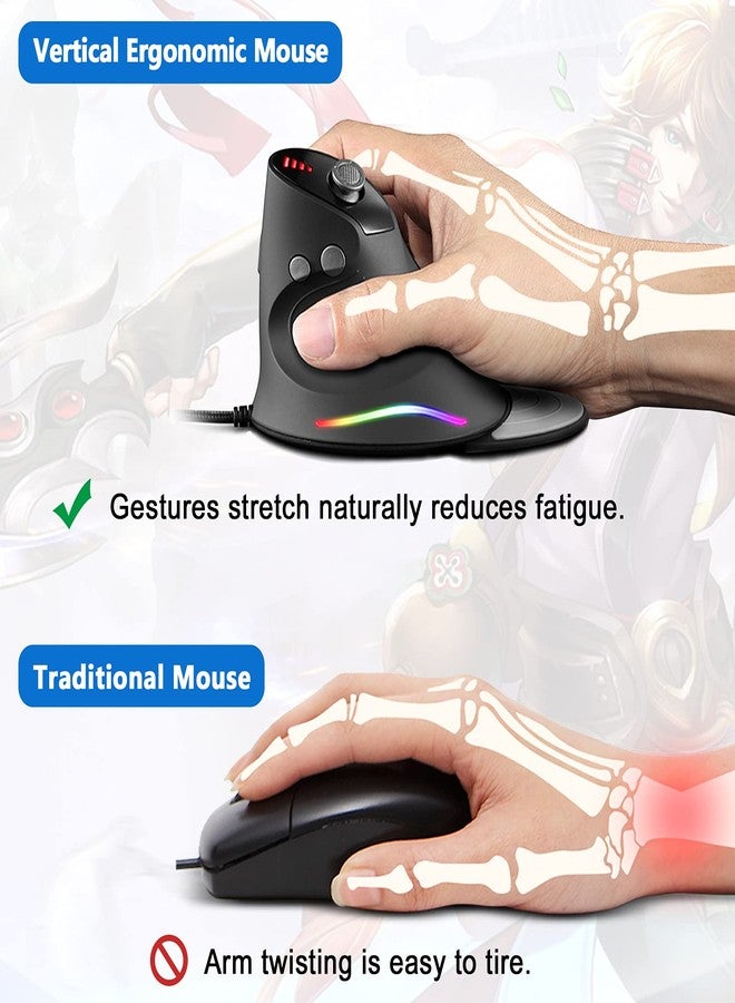 TRELC Gaming Mouse with 5 D Rocker, Ergonomic Mouse with 10000 DPI/12 Programmable Buttons/Palm Rest, RGB Vertical Gaming Mice Wired for PC/Laptop/E-Sports/Gamer (for Small Hand, Black) - Image 4