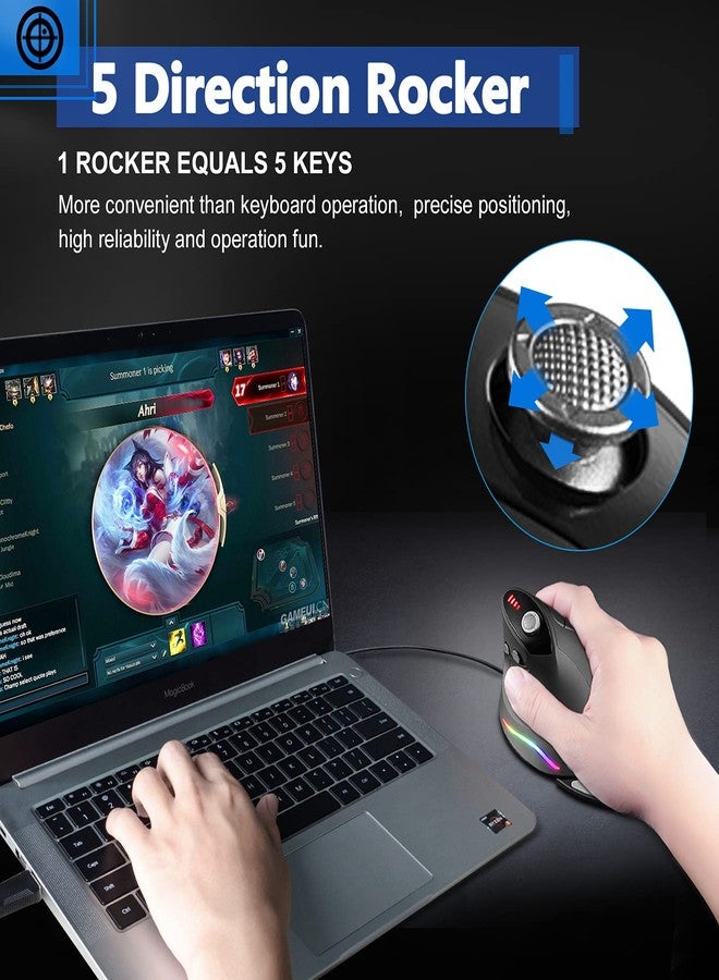 TRELC Gaming Mouse with 5 D Rocker, Ergonomic Mouse with 10000 DPI/12 Programmable Buttons/Palm Rest, RGB Vertical Gaming Mice Wired for PC/Laptop/E-Sports/Gamer (for Small Hand, Black) - Image 5