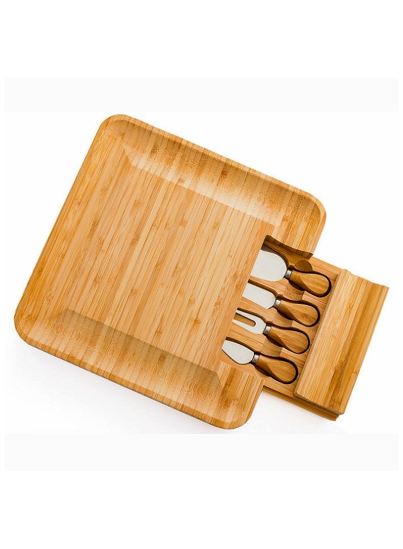 عام طقم لوح جبن من الخيزران مع درج، لوح تقطيع جبن ولوح تقطيع متعدد الاستخدامات. - Image 2