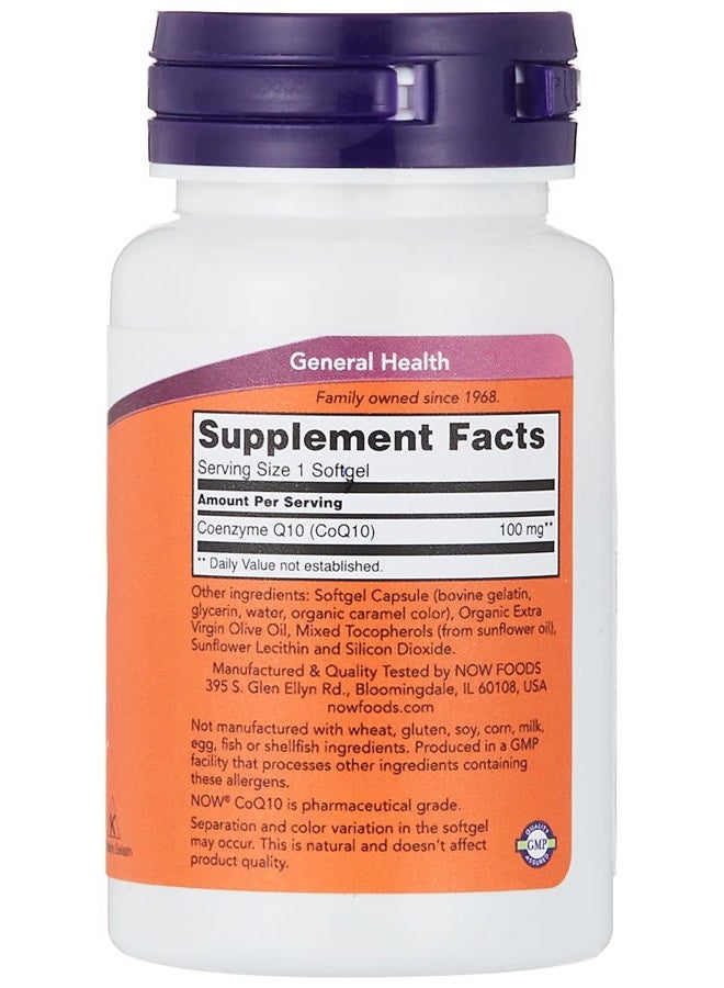 Now Foods Coq10 Vitamin, 100 Mg 50 Softgels - Image 2