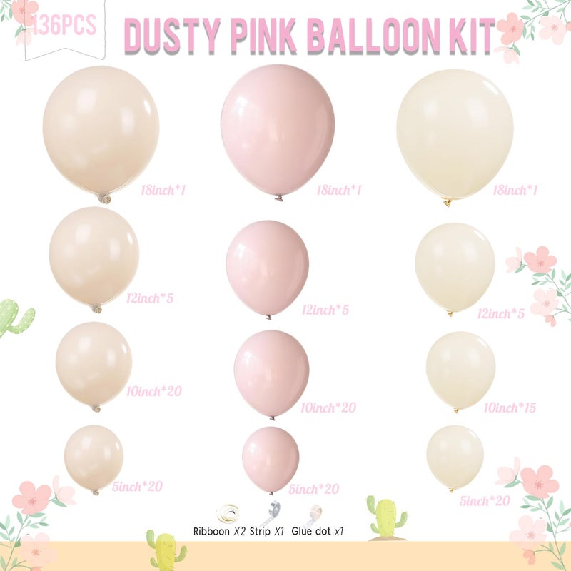 besttideyes Baby in Bloom Balloon Arch Kit 136Pcs Dusty Pink Beige and Sand White Balloons for cielito lindo party Garden Tea Party Bachelorette Birthday Wedding Decorations - Image 4