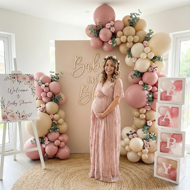 besttideyes Baby in Bloom Balloon Arch Kit 136Pcs Dusty Pink Beige and Sand White Balloons for cielito lindo party Garden Tea Party Bachelorette Birthday Wedding Decorations - Image 2