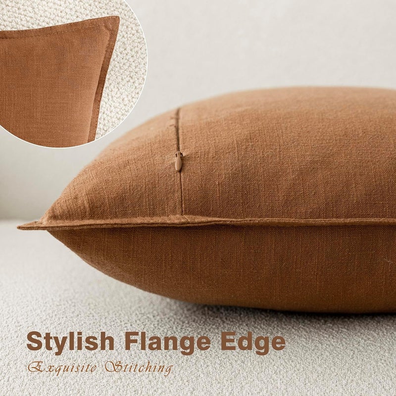 Foindtower Pack of 2, Decorative Linen Soild Throw Pillow Covers Soft Accent Cushion Case Boho Farmhouse Pillowcase for Chair Couch Sofa Bedroom Living Room Home Decor 20 x 20 Inch Orange Brown - Image 3