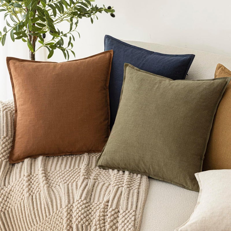 Foindtower Pack of 2, Decorative Linen Soild Throw Pillow Covers Soft Accent Cushion Case Boho Farmhouse Pillowcase for Chair Couch Sofa Bedroom Living Room Home Decor 20 x 20 Inch Orange Brown - Image 5