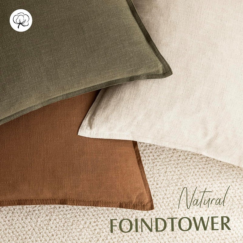 Foindtower Pack of 2, Decorative Linen Soild Throw Pillow Covers Soft Accent Cushion Case Boho Farmhouse Pillowcase for Chair Couch Sofa Bedroom Living Room Home Decor 20 x 20 Inch Orange Brown - Image 4