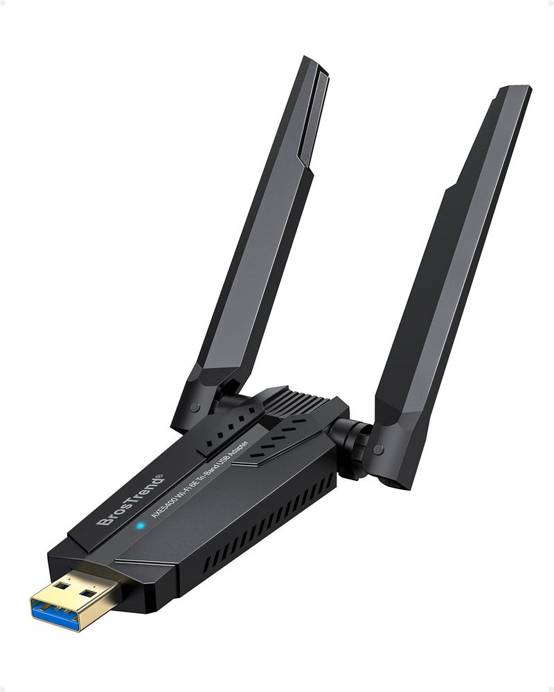 BrosTrend AXE5400 WiFi 6E USB Adapter, Tri-Band Long Range USB WiFi Adapter for Desktop PC Laptop, 6GHz 2402Mbps + 5GHz 2402Mbps + 2.4GHz 574Mbps, Ultra-Low Latency Wireless Dongle for Windows 11/10 - Image 1