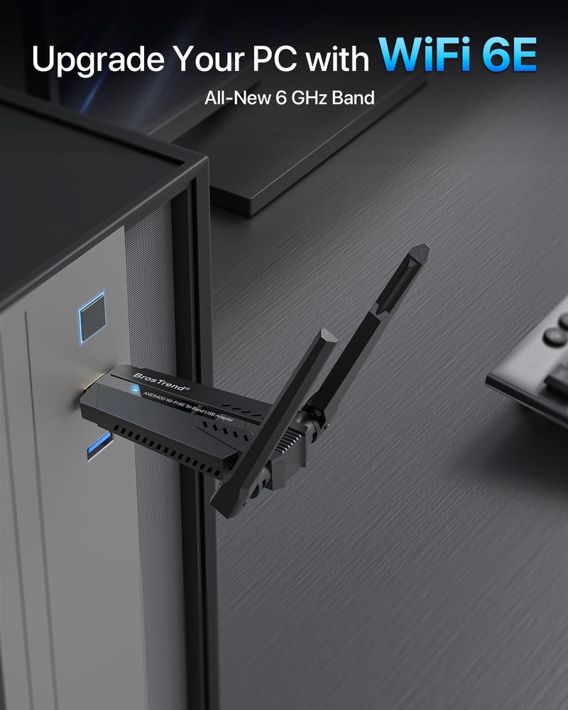BrosTrend AXE5400 WiFi 6E USB Adapter, Tri-Band Long Range USB WiFi Adapter for Desktop PC Laptop, 6GHz 2402Mbps + 5GHz 2402Mbps + 2.4GHz 574Mbps, Ultra-Low Latency Wireless Dongle for Windows 11/10 - Image 2