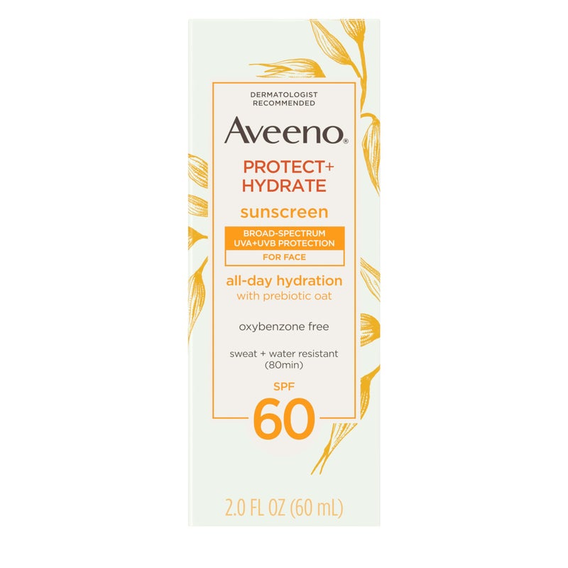 Aveeno Protect + Hydrate Face Sunscreen, SPF 60 Broad Spectrum, for Sensitive Skin, Travel Size, Water Resistant (80 minutes), Paraben, Oxybenzone & Oil Free, 2 fl oz - Image 1