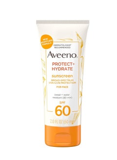 Aveeno Aveeno Protect + Hydrate Sunscreen Moisturizing Face Lotion with Broad Spectrum SPF 60 and Prebiotic Oat, Paraben, Phthalate, Oxybenzone and Oil Free Sunscreen for Sensitive Skin, 2.0 FL OZ  - Image 1