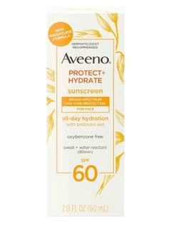 Aveeno Aveeno Protect + Hydrate Sunscreen Moisturizing Face Lotion with Broad Spectrum SPF 60 and Prebiotic Oat, Paraben, Phthalate, Oxybenzone and Oil Free Sunscreen for Sensitive Skin, 2.0 FL OZ  - Image 3
