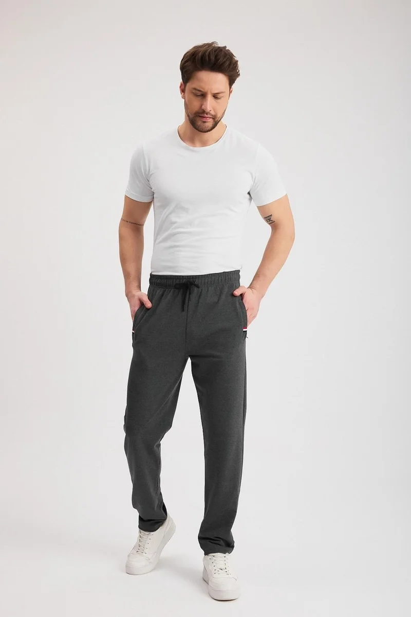 ميتاليك Black-Anthracite Men's Zippered Pocket Embroidery Detailed Straight Leg Relaxed Cut Daily 2-Pack Sweatpants MTLCE107