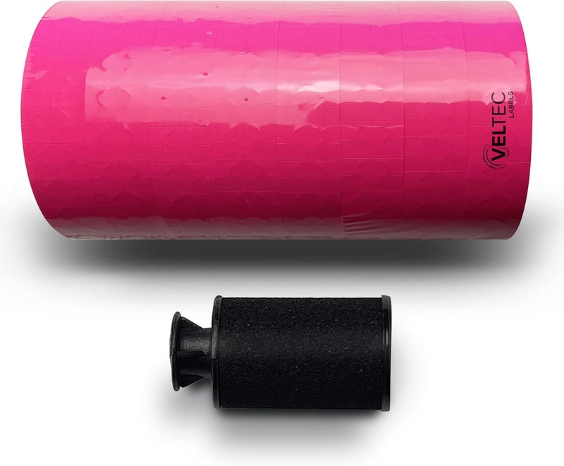 Veltec Pink Labels for Monarch 1131 One-Line Price Gun – 1 Sleeve, 20,000 Labels, Pricemarking with Security Slits and Free Ink Roller - Image 2