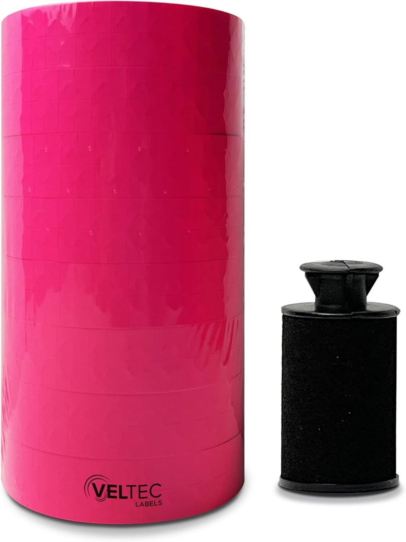 Veltec Pink Labels for Monarch 1131 One-Line Price Gun – 1 Sleeve, 20,000 Labels, Pricemarking with Security Slits and Free Ink Roller - Image 1