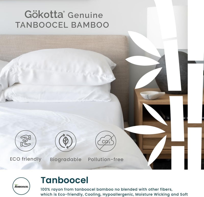 GOKOTTA 100% Bamboo Rayon Fitted Sheet with Pillow Cases  300 TC Super Soft Breathab Cooling Fitted Sheet Queen Size with 4 Elastic Corner Straps - 16"" Pocket Queen Bed Fitted Sheet Set - Image 4