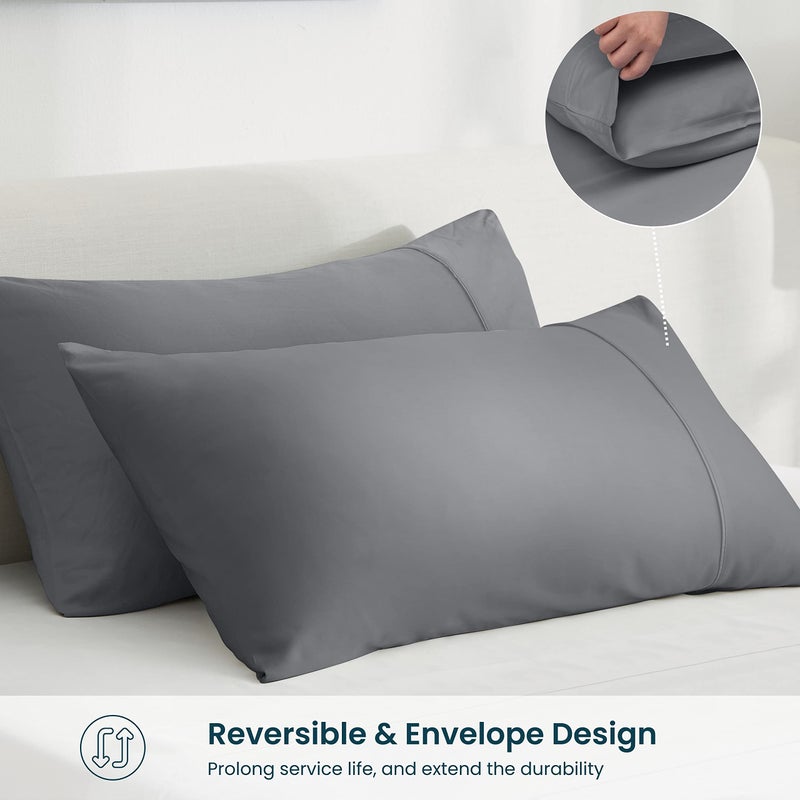 GOKOTTA 100% Bamboo Rayon Fitted Sheet with Pillow Cases  300 TC Super Soft Breathab Cooling Fitted Sheet Queen Size with 4 Elastic Corner Straps - 16"" Pocket Queen Bed Fitted Sheet Set - Image 3