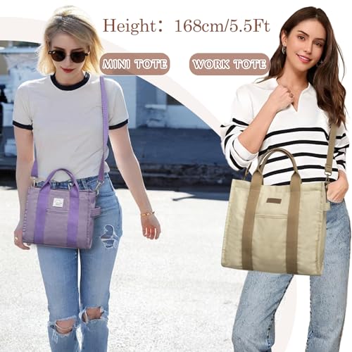 VASCHY Mini Tote Bag for Women, Small Cute Aesthetic Canvas Tote Purse Handbags Crossbody Shoulder Satchel Bag with Zipper Pockets Purple - Image 2