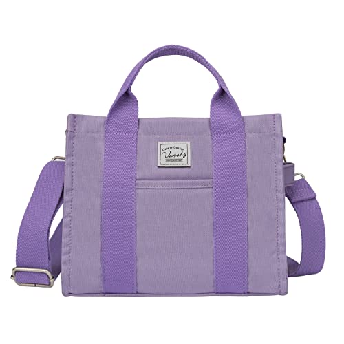 VASCHY Mini Tote Bag for Women, Small Cute Aesthetic Canvas Tote Purse Handbags Crossbody Shoulder Satchel Bag with Zipper Pockets Purple - Image 1