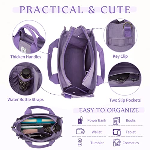 VASCHY Mini Tote Bag for Women, Small Cute Aesthetic Canvas Tote Purse Handbags Crossbody Shoulder Satchel Bag with Zipper Pockets Purple - Image 4
