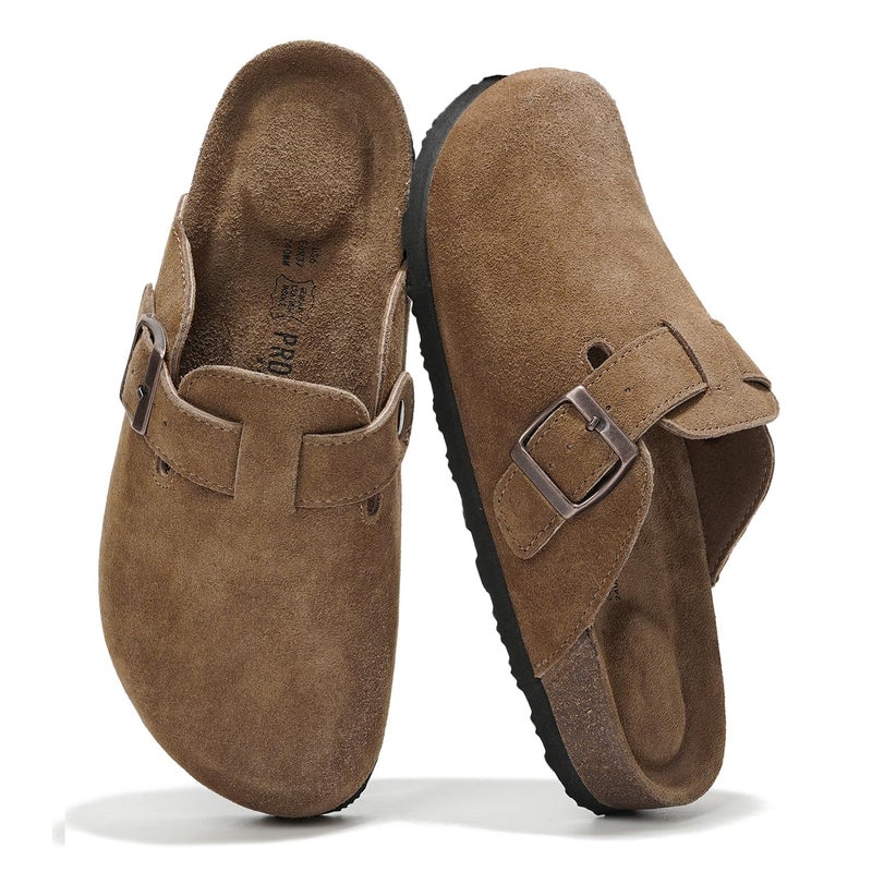 Project Cloud 100% Genuine Leather Footbed Clogs for Women - Memory Foam Arch Support Slippers for Women - Trendy Slip-ons Women's Mules & Clogs Sandals (Benton,TanSuede, 9) - Image 1