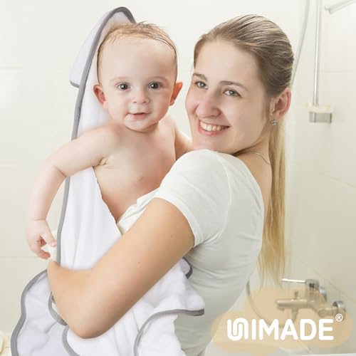 UNIMADE Hooded Towel for Newborn 2 Pack Soft Coral Fleece Baby Towels Ultra Absorbent Bath Cloths Bulk for Infants Toddlers Newborn Essential 30 x 30 inch Pink White - Image 3