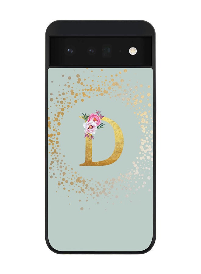 Stylizedd Rugged Black edge case for Google Pixel 6 5G Slim fit Soft Case Flexible Rubber Edges Anti Drop TPU Gel Thin Cover - Custom Monogram Initial Letter Floral Pattern Alphabet - D (Light Grey ) - Image 1