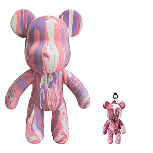 Coniuty Pour Paint Bear + Bear Keychain Figure, Pouring Bear Painting Kit for Creative Graffiti Art (Pink+White+Violet, 9 inch) - Image 1