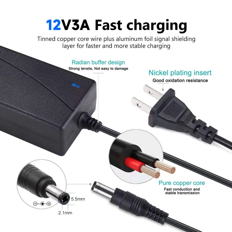 QKCOK Replacment for Sceptre Monitor Power Cord 12V 5A AC Adapter for Sceptre EC Series 32" 30" 27" 24" 22" 20" 19" 15" E248W E225W E205W E275W E209W Monitor Power Supply Cord Charger & More 12V 5V 4A 3A 2A - Image 5