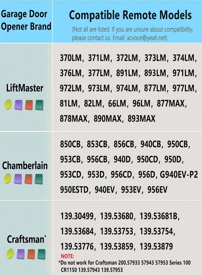 Acvoce Garage Door Opener Remote for Liftmaster Chamberlain Craftsman Opener with Purple Yellow Red Orange Green Learn Button, Keychain Type, 1 Pack - Image 2