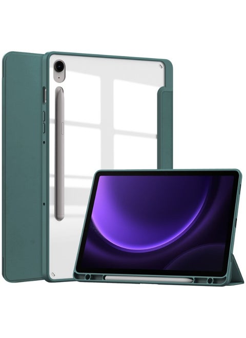 Samsung Galaxy Tab S9/S9 FE Case, Trifold Flip Slim Leather with S Pen Holder, Auto Wake Sleep, Smart Magnetic Cover Clear Acrylic Back Shockproof Case for Samsung Tab S9/S9 FE 2023, Green