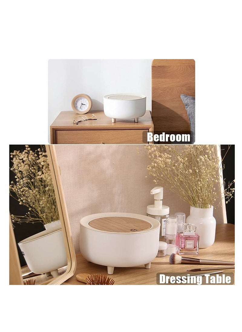 Generic - Mini Trash Can, Exquisite Tiny Can with Lid for Desk, Plastic Countertop Desktop, Office and Coffee Bar, Makeup Waste Press-type High-foot Desktop (2L, White) - Image 1