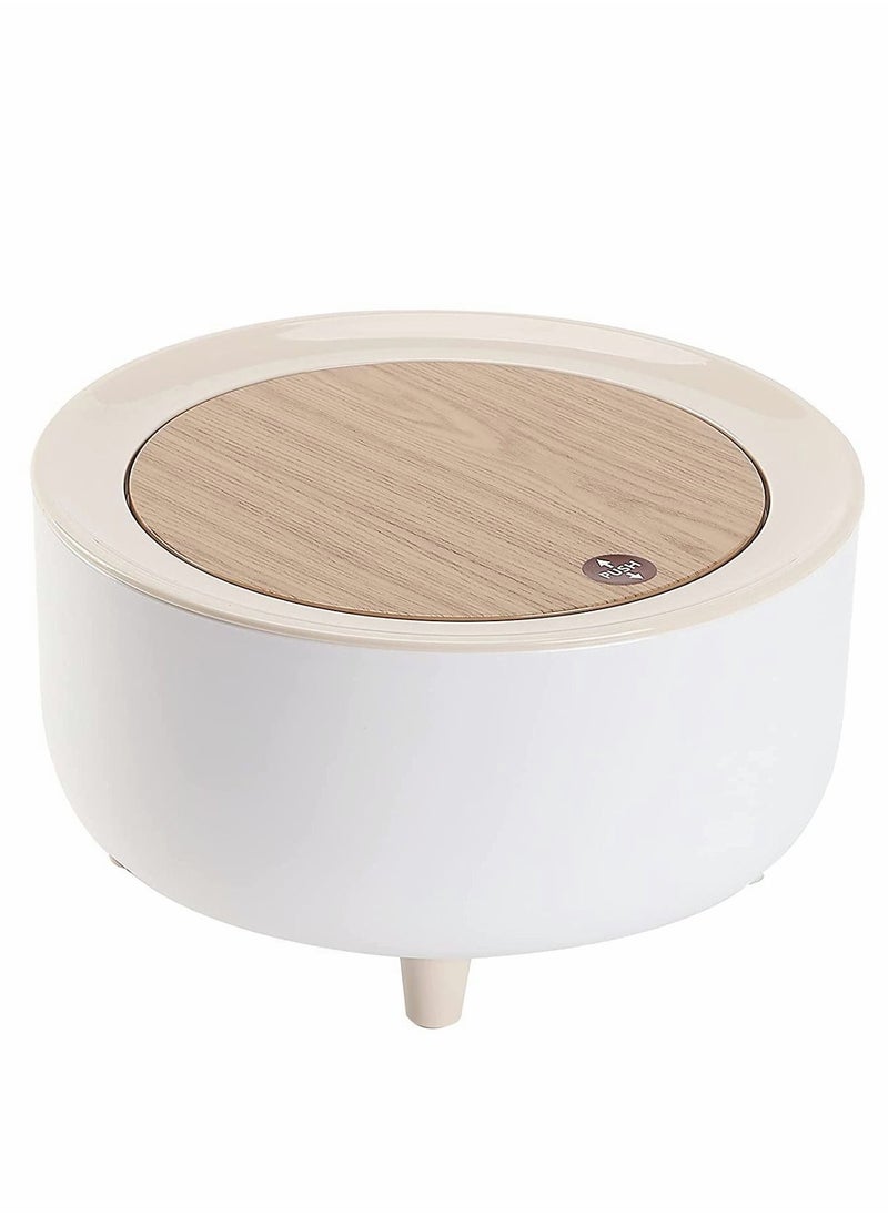 Generic - Mini Trash Can, Exquisite Tiny Can with Lid for Desk, Plastic Countertop Desktop, Office and Coffee Bar, Makeup Waste Press-type High-foot Desktop (2L, White) - Image 1