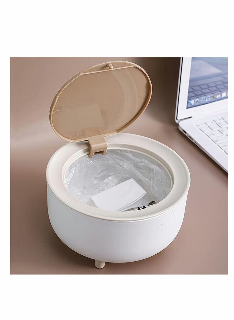 Generic - Mini Trash Can, Exquisite Tiny Can with Lid for Desk, Plastic Countertop Desktop, Office and Coffee Bar, Makeup Waste Press-type High-foot Desktop (2L, White) - Image 1