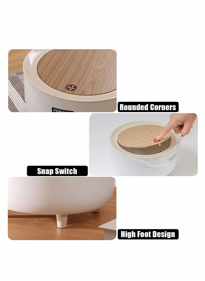 Generic - Mini Trash Can, Exquisite Tiny Can with Lid for Desk, Plastic Countertop Desktop, Office and Coffee Bar, Makeup Waste Press-type High-foot Desktop (2L, White) - Image 1