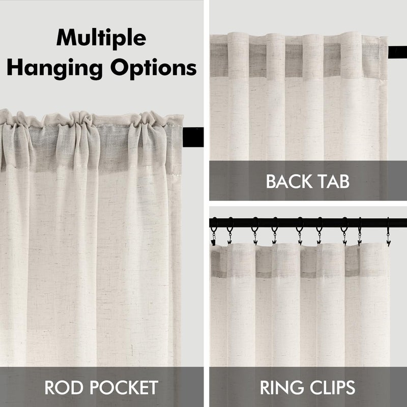 ANRODUO Cream Linen Curtains 84 Inch Length 2 Panels for Living Room Light Filtering Semi Sheer Back Tab Curtain Drapes for Bedroom Neutral Farmhouse Decor 84 Inches Long Natural Ivory Colored - Image 3