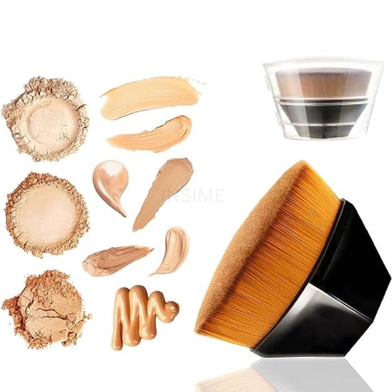 INSIME فرشاة أساس INSIME لمكياج الوجه | فرشاة كابوكي هكساجون لتحديد الوجه لمزج المكياج السائل، الكريم، والبودرة | فرشاة كابوكي مسطحة للوجه مع علبة واقية - Image 1