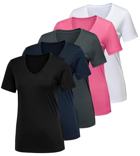 CE' CERDR 5/7 Pack Workout Shirts for Women, Moisture Wicking Quick Dry Active Athletic Women's Gym Performance T Shirts - Image 1