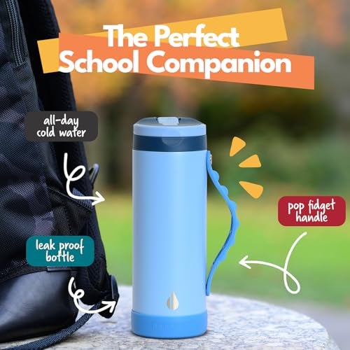 Elemental Iconic Kids Water Bottle for School 100 LeakProof Insulated Water Bottles with Straw Lid PopIt Handle for Boys Girls TripleWall Insulated BPAFree 14oz Ocean Blue - Image 3